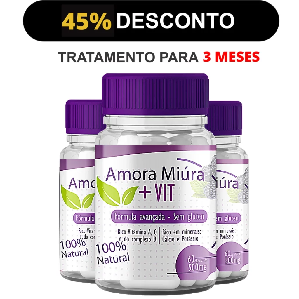 Três potes de Amora Miúra + Vit com 45% de desconto para tratamento de menopausa