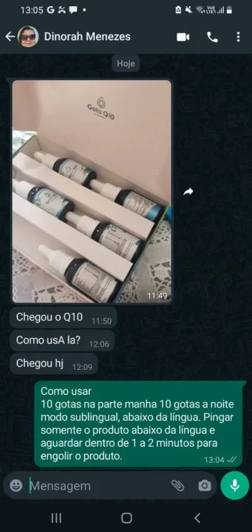 Cliente recebendo Gota Q10 e instruções de uso