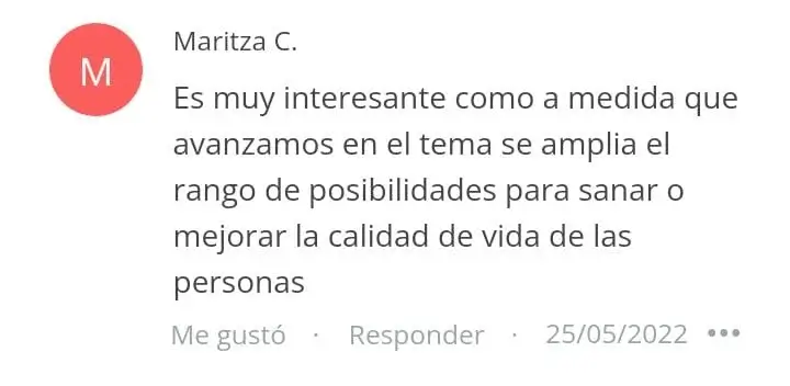 Comentario positivo de Maritza C. sobre el Curso en línea Terapia con Imanes y Biomagnetismo