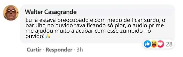 depoimento de usuário satisfeito com Audio Prime para zumbido